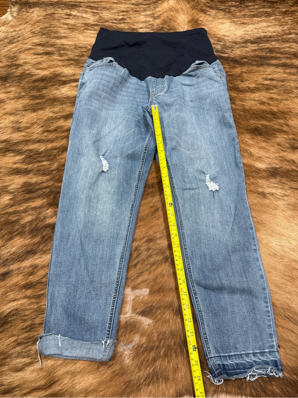 Time and Tru Light Blue Maternity Ankle Jeans with Black Waistband